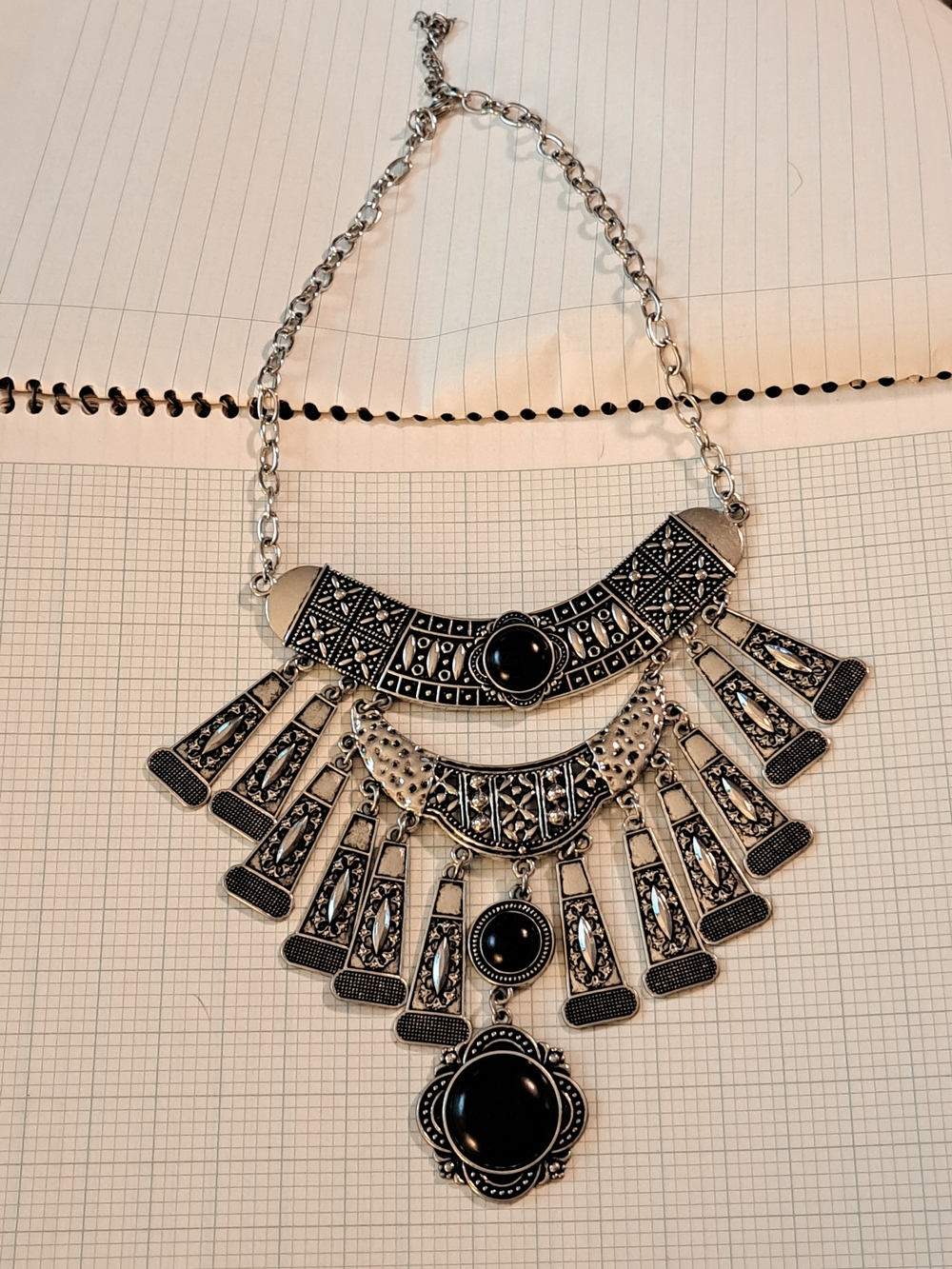 Boho Brown-Black Statement Bib Necklace - Silver-Tone Women’s Jewelry
